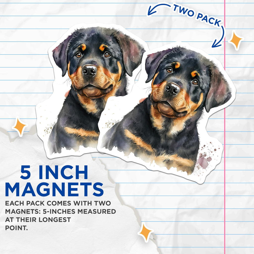 (2 Pack) Rottweiler Puppy Magnets - Cute Dog Breed Art - Fridge Home Decor - 5" On Longest Side - Premium Magnet - for Cars, Refrigerators, Toolboxes, Lockers - Made in USA - MAG14438
