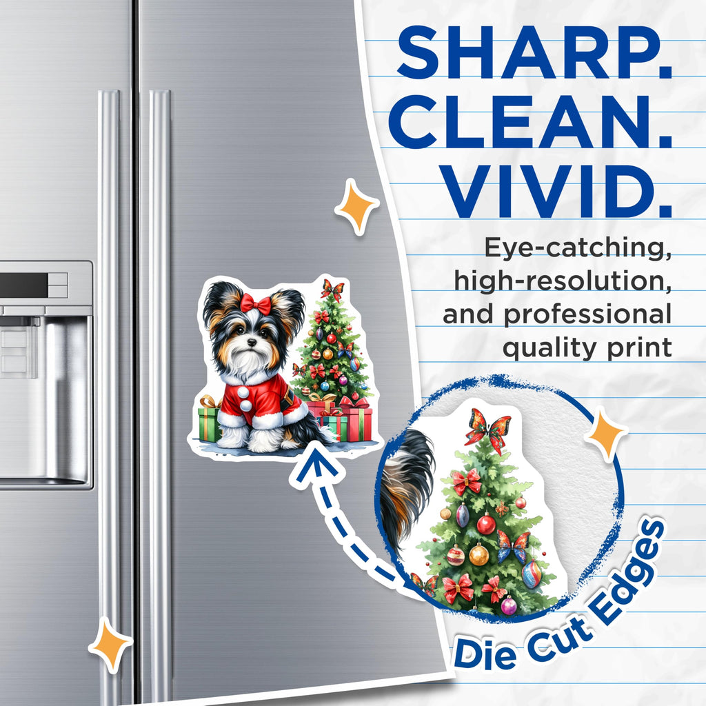 (2 Pack) Christmas Dog Magnets - Santa Puppy Pet Lover Decor - Biewer Terrier Holiday Art - 5 Inches On Longest Side - Thick Durable Magnet - Made in USA - MAG25815