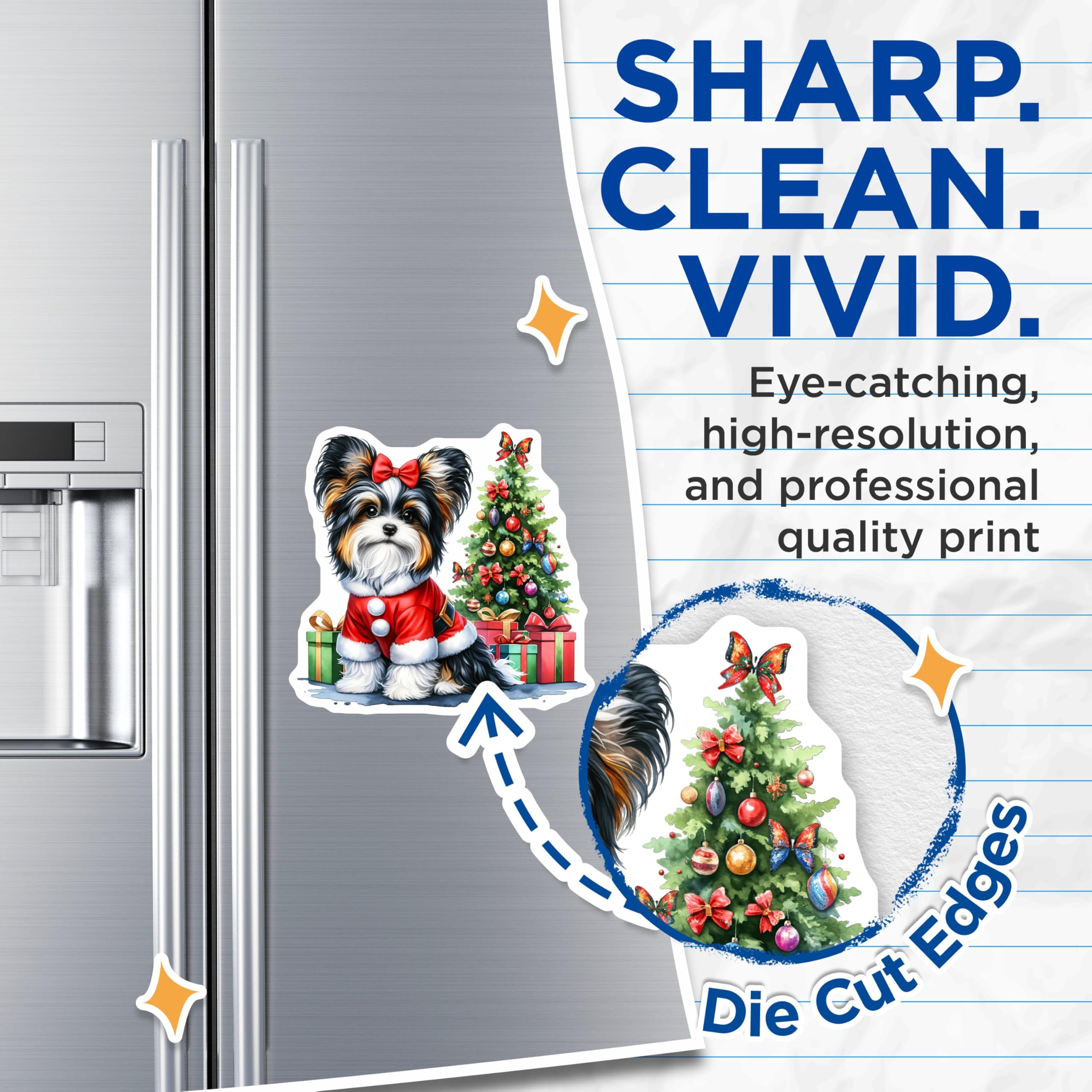 (2 Pack) Christmas Dog Magnets - Santa Puppy Pet Lover Decor - Biewer Terrier Holiday Art - 5 Inches On Longest Side - Thick Durable Magnet - Made in USA - MAG25815