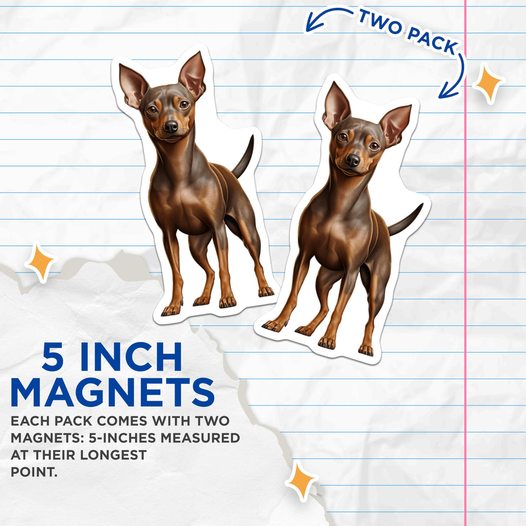 (2 Pack) Miniature Pinscher Magnets - Min Pin Dog Decor - Miniature Pinscher Lover Collectible - Small Dog Art - 5 Inches On Longest Side - Thick Durable Magnet - Made in USA - MAG24736