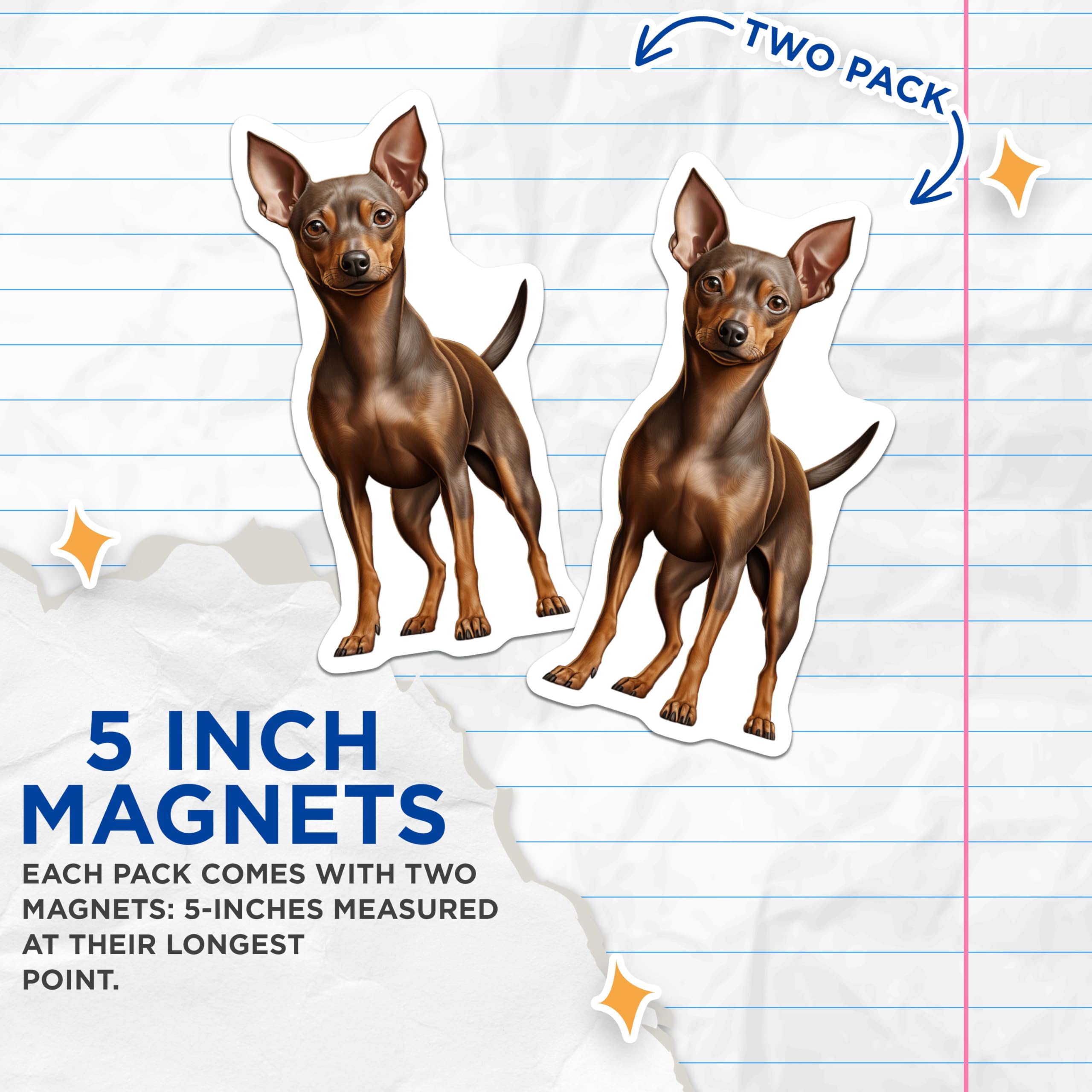 (2 Pack) Miniature Pinscher Magnets - Min Pin Dog Decor - Miniature Pinscher Lover Collectible - Small Dog Art - 5 Inches On Longest Side - Thick Durable Magnet - Made in USA - MAG24736