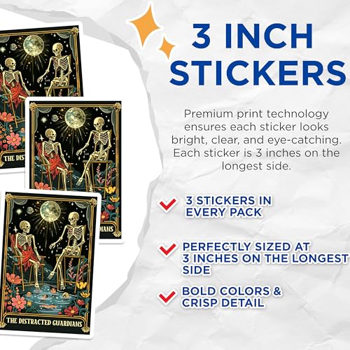 (3 Pack) Distracted Guardians Decals - Skeleton Decals - Funny Skeletons - 3 Inches On Longest Side - Easy Peel & Apply - Made in USA - 3MCS0029