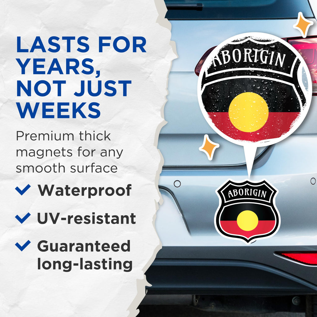 (2 Pack) Aboriginal Flag Magnets - Australian Pride Decoration - Indigenous Culture Decor - 5" On Longest Side - Premium Magnet - for Cars, Refrigerators, Toolboxes, Lockers - Made in USA - MAG18563
