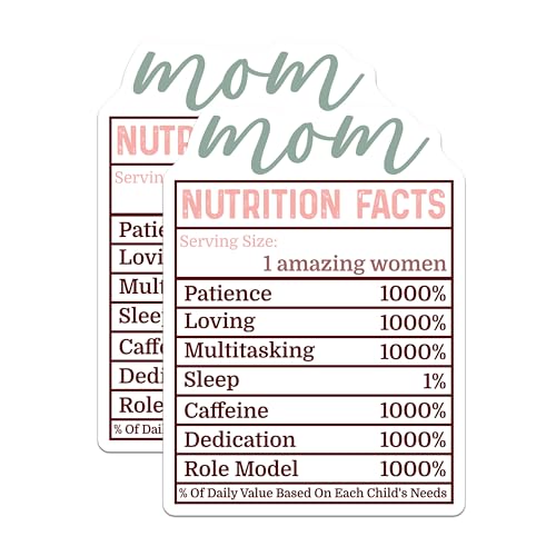 (2 Pack) Mom Nutrition Facts Stickers - Funny Mom Quote - Mother's Day Sticker - 5" On Longest Side - Sticks to Smooth Flat Surfaces - Made in USA - BMCS6401