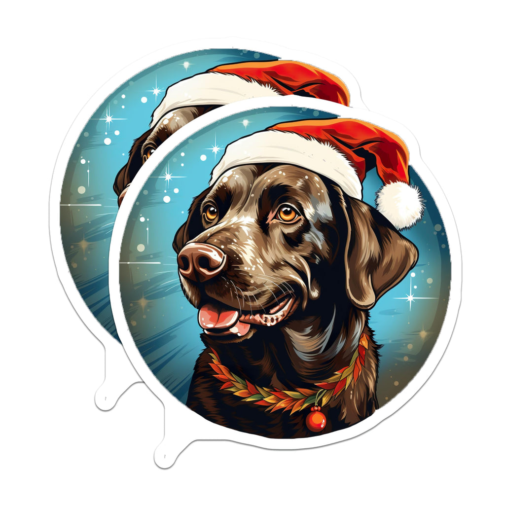 (2 Pack) Christmas Labrador Magnets - Santa Hat Dog Holiday Decor - Chocolate Lab Pet Lover Refrigerator Accessory - 5 Inches On Longest Side - Thick Durable Magnet - Made in USA - MAG26990