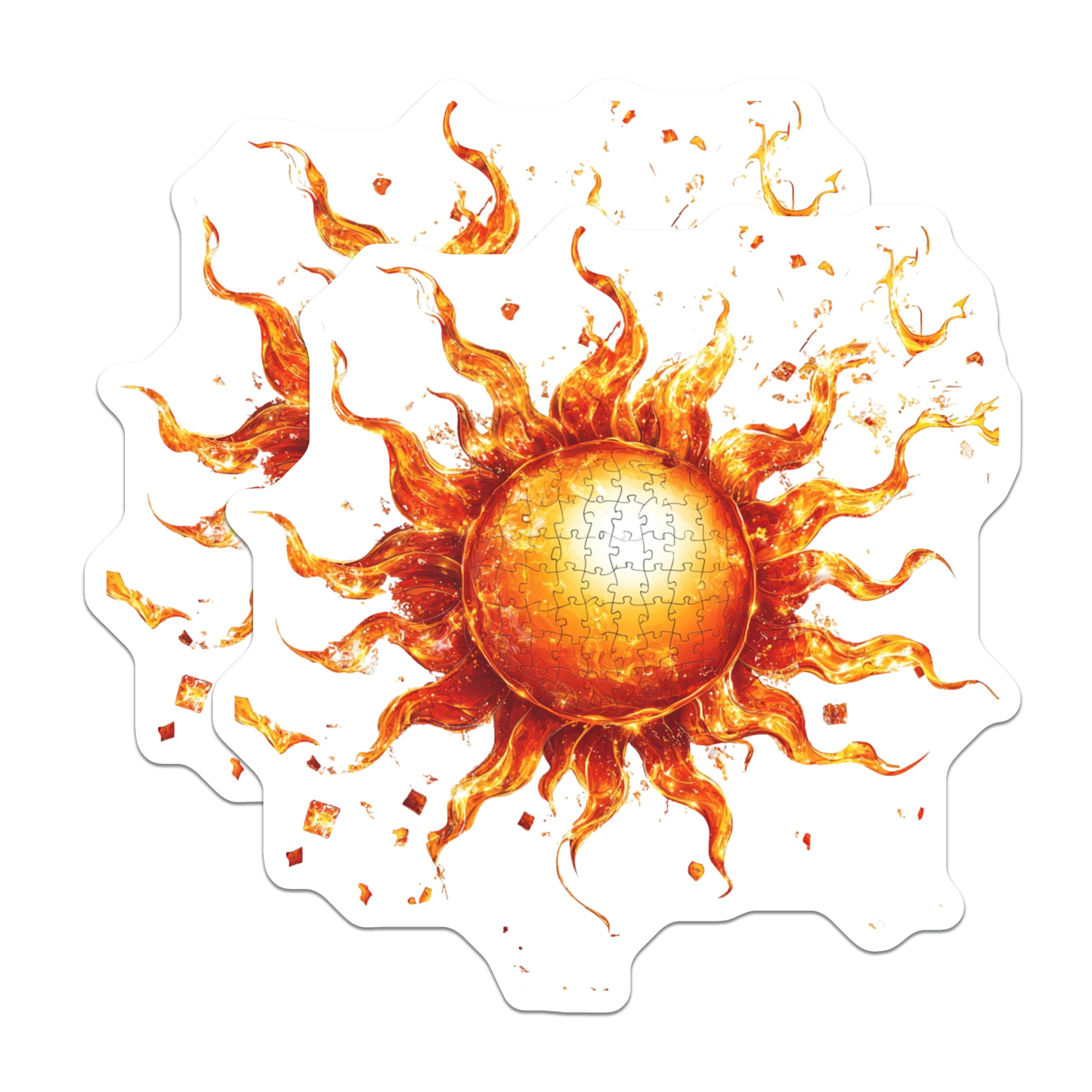 (2 Pack) Fiery Sun Puzzle Magnets - Celestial Art Decor - Refrigerator Display - 5 Inches On Longest Side - Thick Durable Magnet - Made in USA - MAG27470