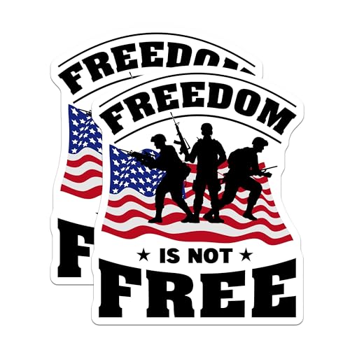 (2 Pack) Freedom is Not Free Stickers - Patriotic Soldier Stickers - American Flag Stickers - 5" On Longest Side - Sticks to Smooth Flat Surfaces - Made in USA - BMCS4000