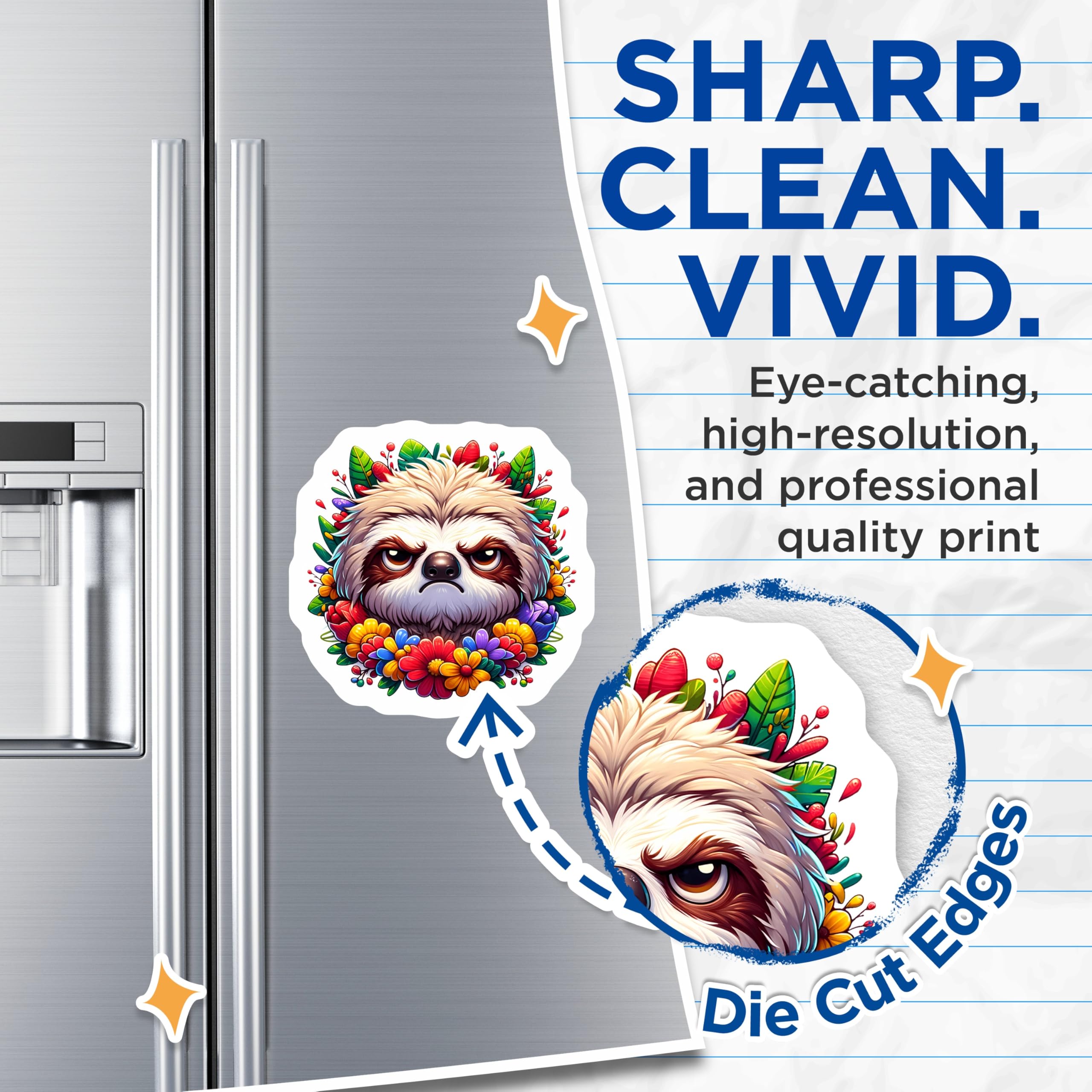 (2 Pack) Grumpy Sloth Magnets - Floral Animal Decor - Refrigerator Art Sloth Lover - 5 Inches On Longest Side - Thick Durable Magnet - Made in USA - MAG20836