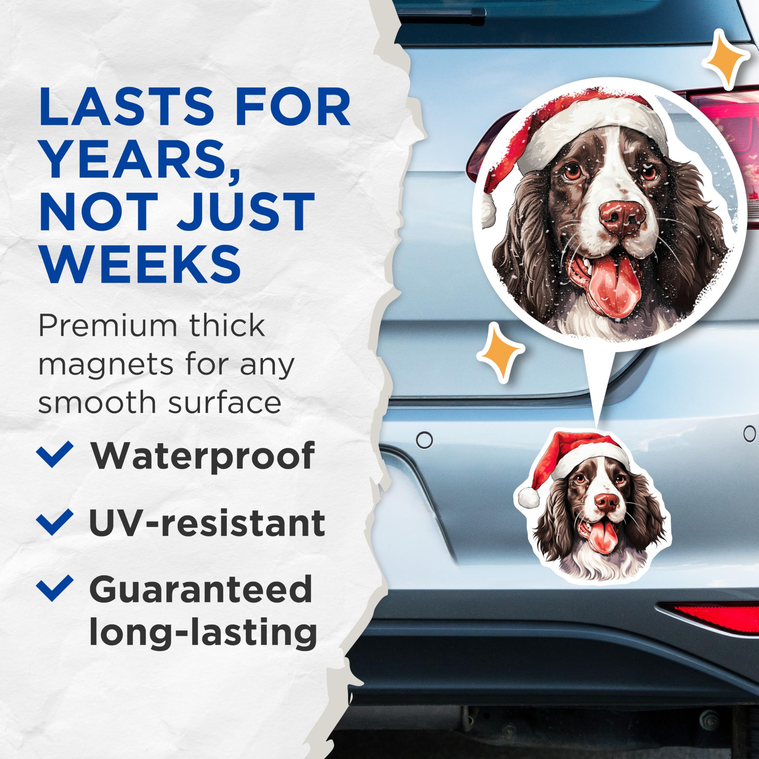 (2 Pack) Christmas Springer Spaniel Magnets - Holiday Dog Refrigerator - Festive Pet Illustration - 5 Inches On Longest Side - Thick Durable Magnet - Made in USA - MAG26742
