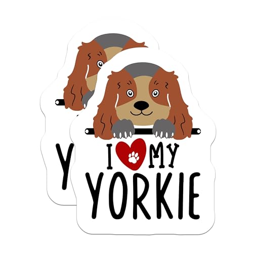 (2 Pack) I Love My Yorkie Stickers - Dog Lover Stickers - Cute Dog Stickers for Pet Owners - 5" On Longest Side - Sticks to Smooth Flat Surfaces - Made in USA - BMCS4299