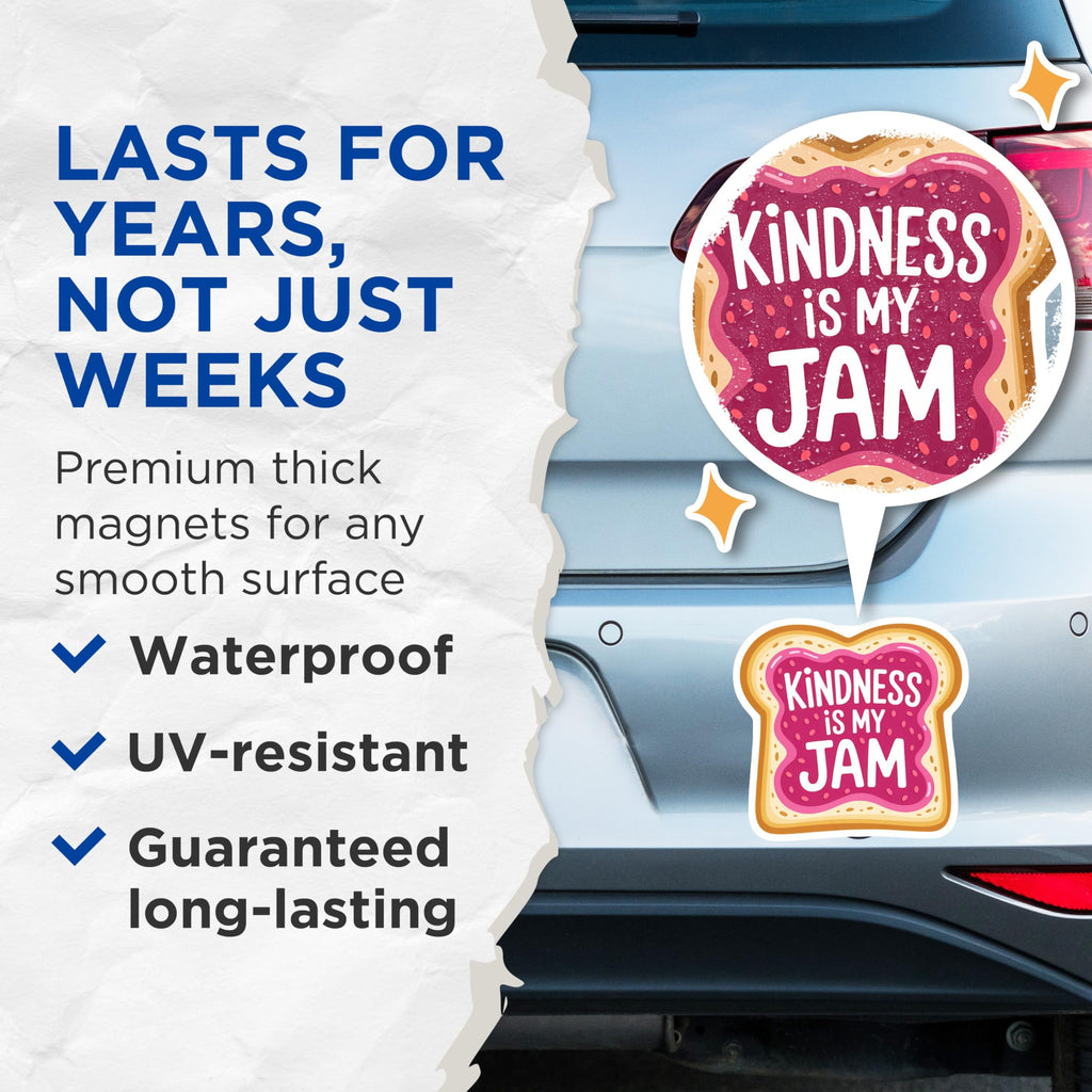 (2 Pack) Kindness is My Jam Magnets - Inspirational Sweet Bread Decor - Positive Kitchen Reminder Magnets - 5 Inches On Longest Side - Thick Durable Magnet - Made in USA - MAG22191
