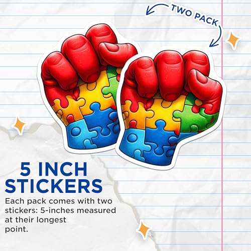 (2 Pack) Autism Awareness Stickers - Puzzle Piece Design - Support Advocacy - Inclusion - 5" On Longest Side - Sticks to Smooth Flat Surfaces - Made in USA - BMCS7097