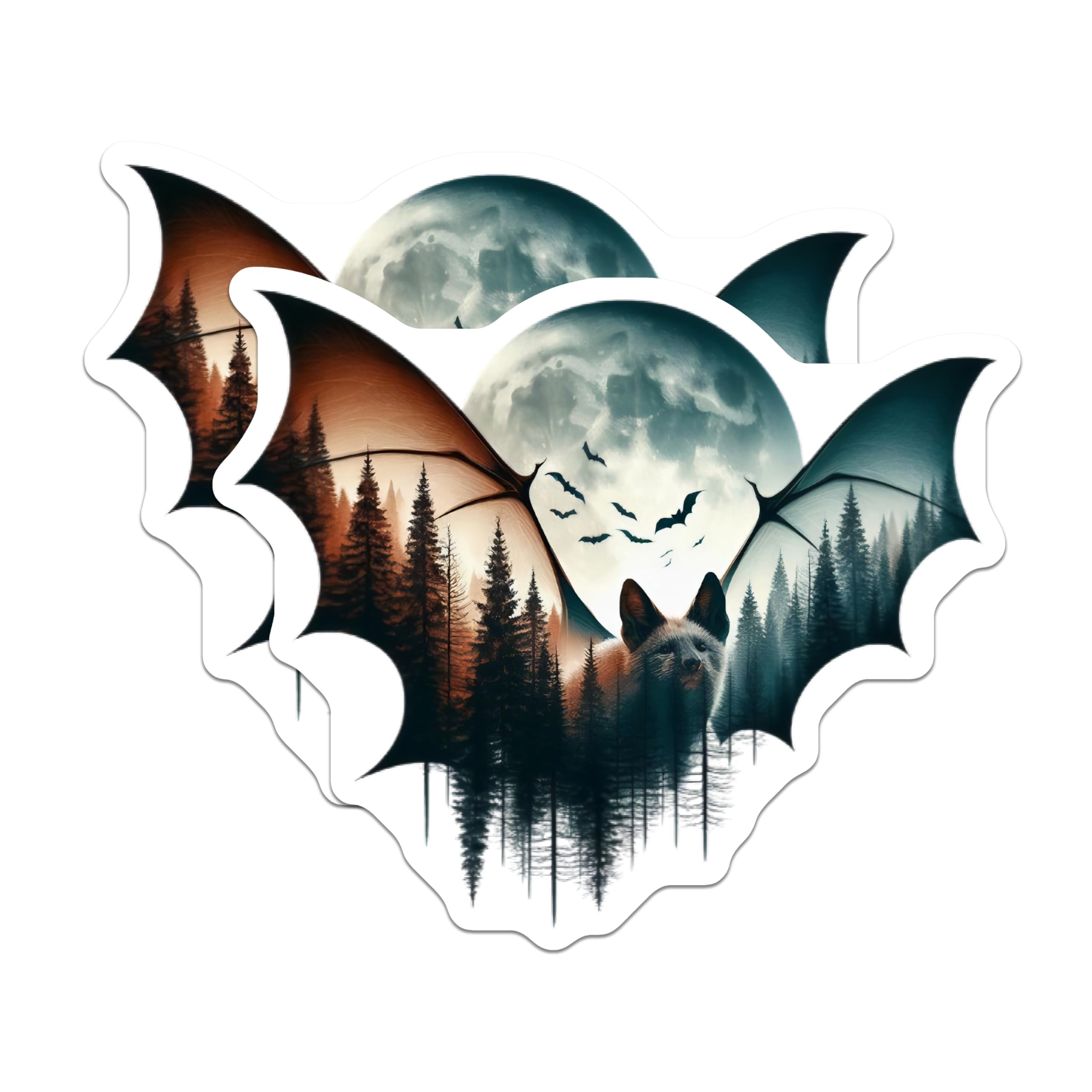 (2 Pack) Fox Bats Magnets - Forest Moon Art - Unique Animal Graphic Refrigerator Magnets - 5" On Longest Side - Premium Magnet - for Cars, Refrigerators, Toolboxes, Lockers - Made in USA - MAG14551