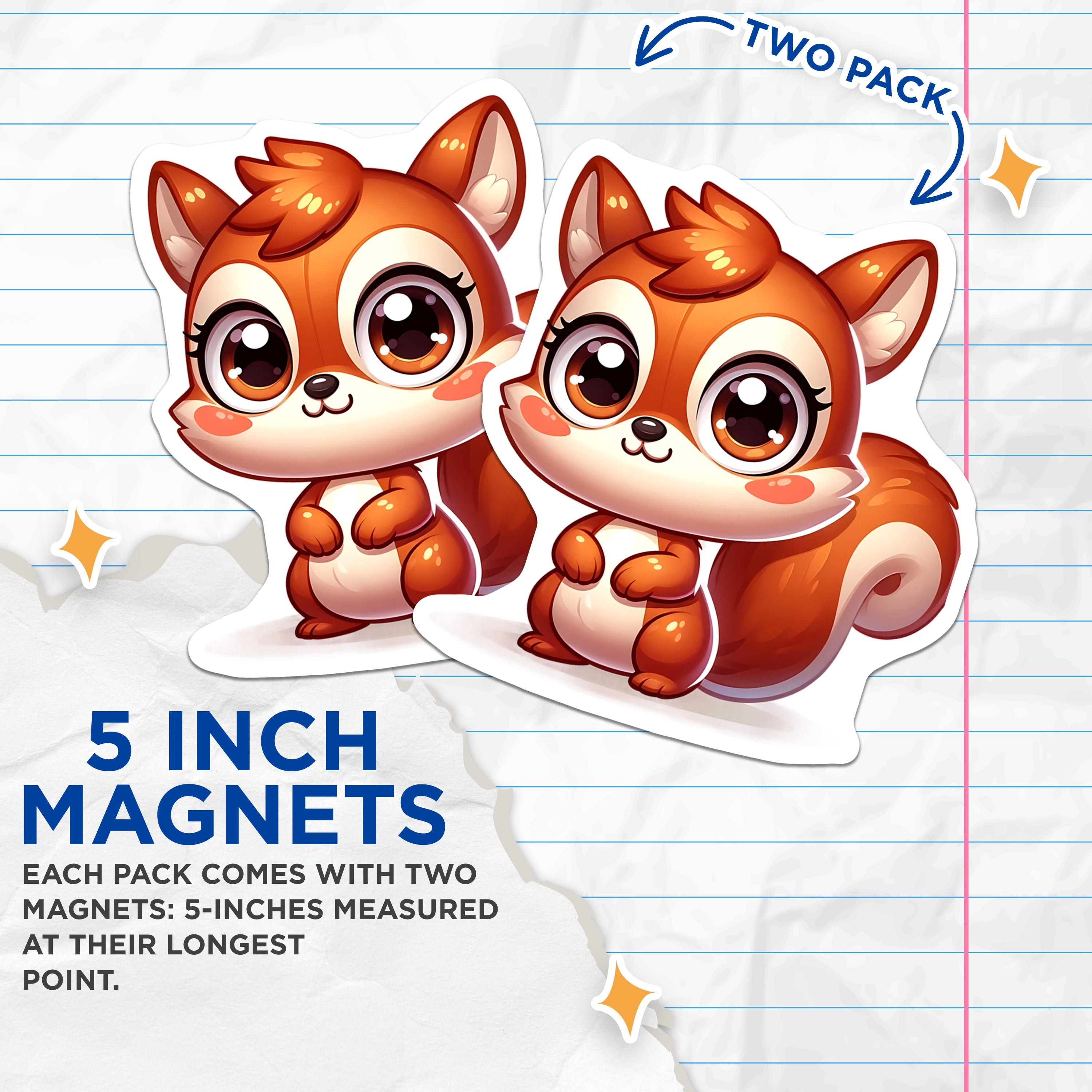 (2 Pack) Cute Squirrel Magnets - Kawaii Woodland Animal Decor - Fridge Refrigerator Locker Office Memo Holder - Nature Lover Aesthetic - 5" - Thick Durable Magnet - Made in USA - MAG39412