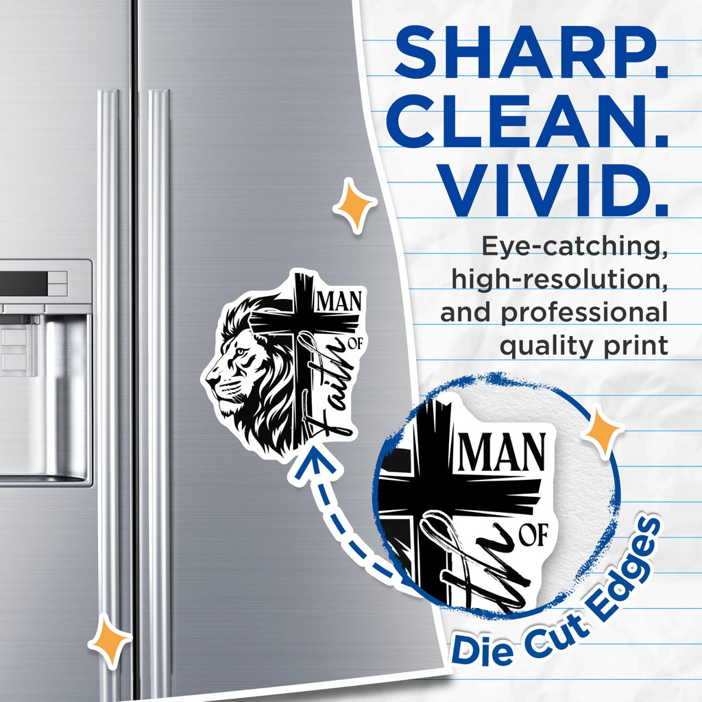 (2 Pack) Man of Him Magnets - Christian Lion Cross - Religious Faith Decor for Men - 5 Inches On Longest Side - Thick Durable Magnet - Made in USA - MAG28185