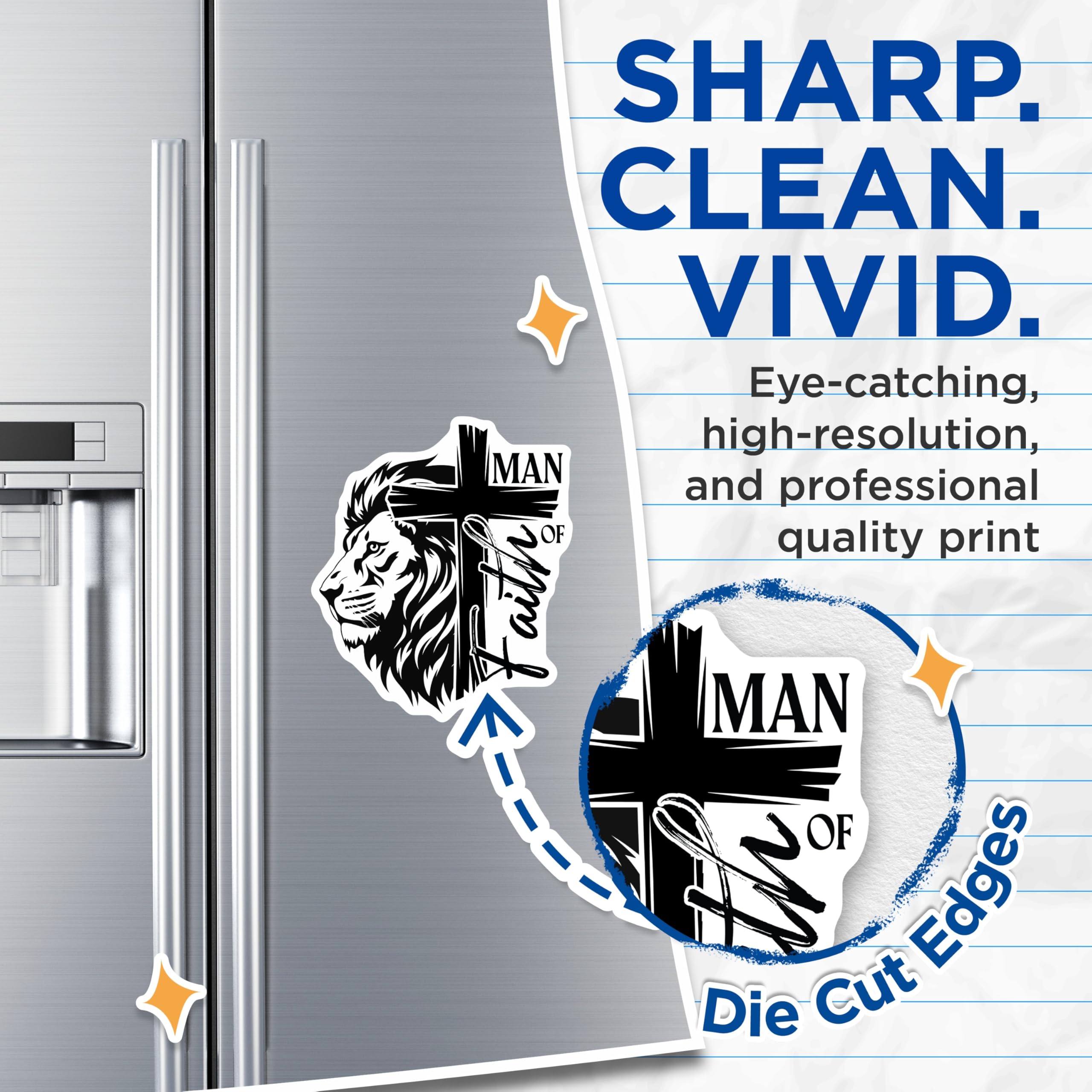 (2 Pack) Man of Him Magnets - Christian Lion Cross - Religious Faith Decor for Men - 5 Inches On Longest Side - Thick Durable Magnet - Made in USA - MAG28185