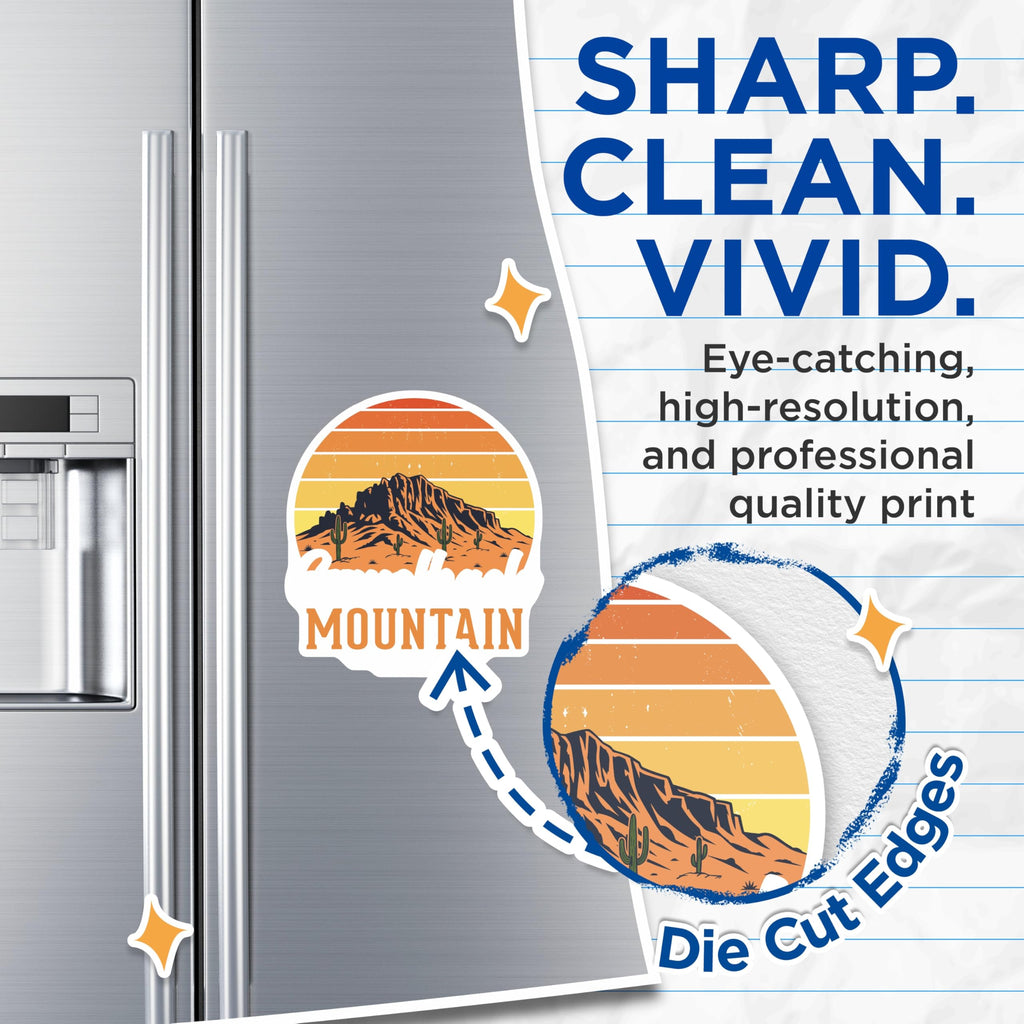 (2 Pack) Superstition Mountain Magnets - Arizona Desert Art - Retro Sunset Magnets - 5" On Longest Side - Premium Magnet - for Cars, Refrigerators, Toolboxes, Lockers - Made in USA - MAG18269