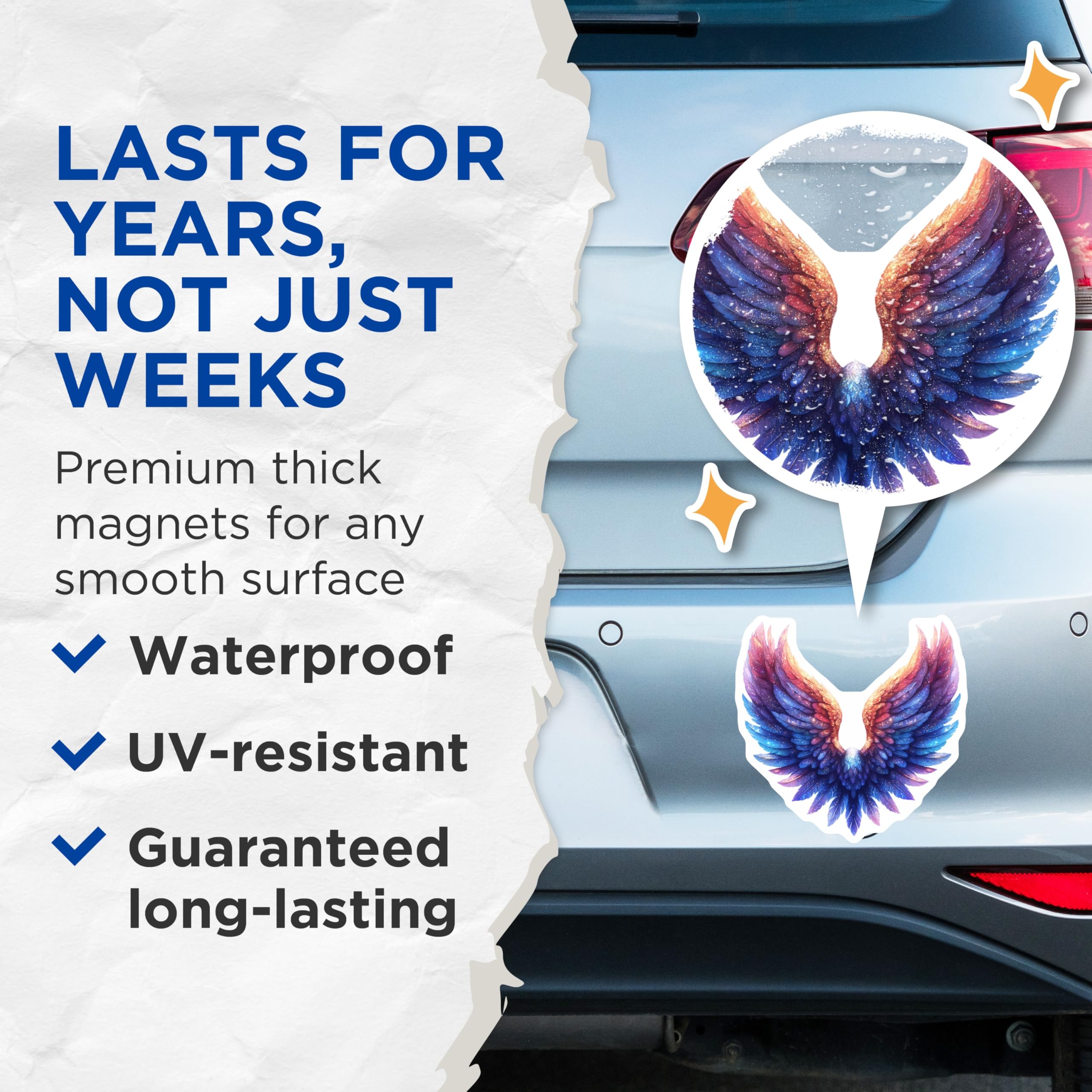 (2 Pack) Cosmic Wings Magnets - Phoenix Angel Feathers - Ethereal Sparkle Decor - 5 Inches On Longest Side - Thick Durable Magnet - Made in USA - MAG28509