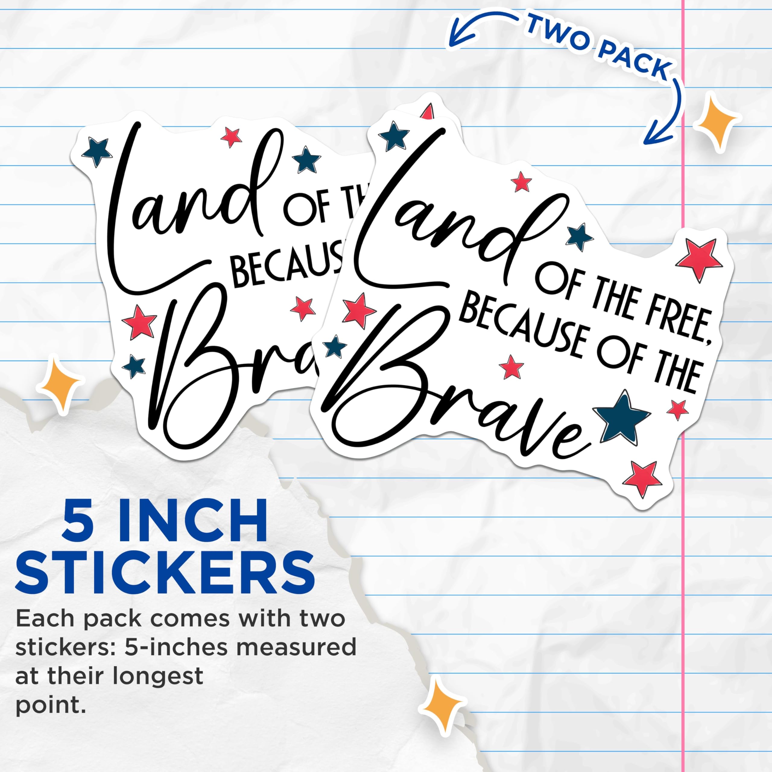 (2 Pack) Patriotic Quote Stickers - Inspirational Sticker Set - Independence Day Decals - 5" On Longest Side - Sticks to Smooth Flat Surfaces - Made in USA - BMCS8365