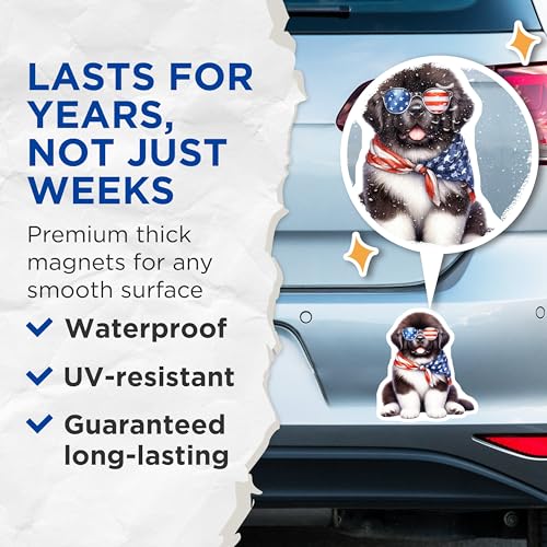 (2 Pack) Dog Wearing Sunglasses Magnets - Patriotic Puppy Magnets - Cute Dog Lovers Decor - Fun Puppy Fridge Magnets - 5" On Longest Side - for Cars, Fridges, Toolboxes - Made in USA - MAG7206