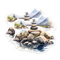 (2 Pack) Cairn Stone Magnets - Mountain Lake Landscape Art - Zen Balance Decor for Fridge - 5 Inches On Longest Side - Thick Durable Magnet - Made in USA - MAG19910