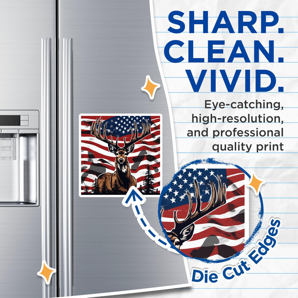 (2 Pack) American Flag Deer Magnets - Patriotic Hunting Design - Wildlife Enthusiast Decor - 5 Inches On Longest Side - Thick Durable Magnet - Made in USA - MAG19654