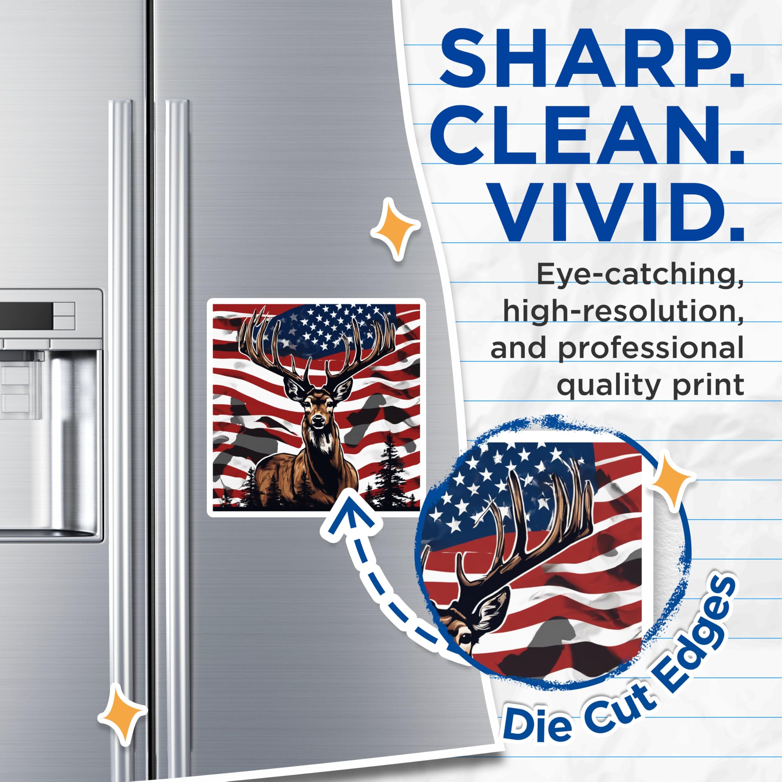 (2 Pack) American Flag Deer Magnets - Patriotic Hunting Design - Wildlife Enthusiast Decor - 5 Inches On Longest Side - Thick Durable Magnet - Made in USA - MAG19654