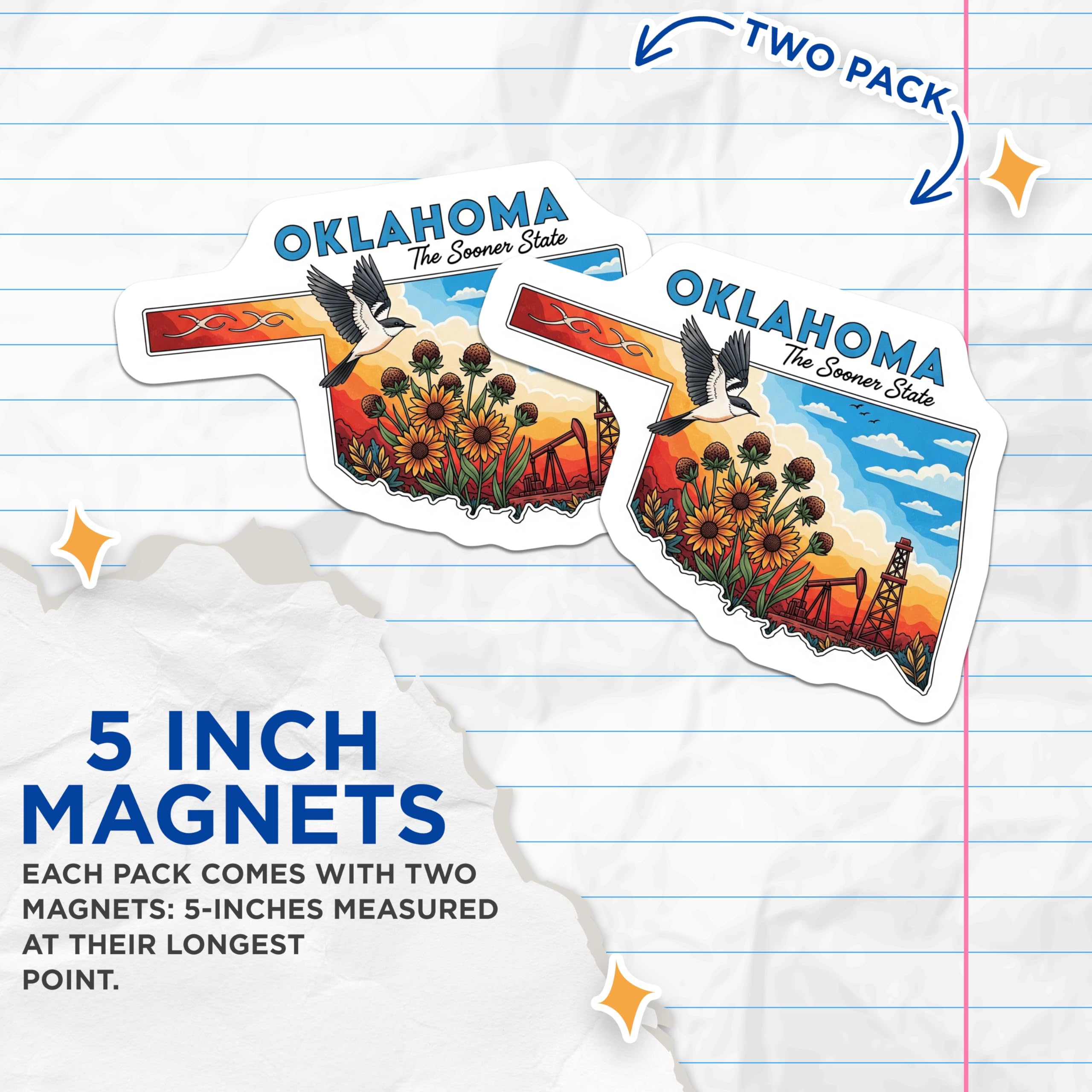 (2 Pack) Oklahoma Magnets - Sooner State Decor - Route 66 Home Magnets - 5" On Longest Side - Premium Magnet - for Cars, Refrigerators, Toolboxes, Lockers - Made in USA - MAG18509