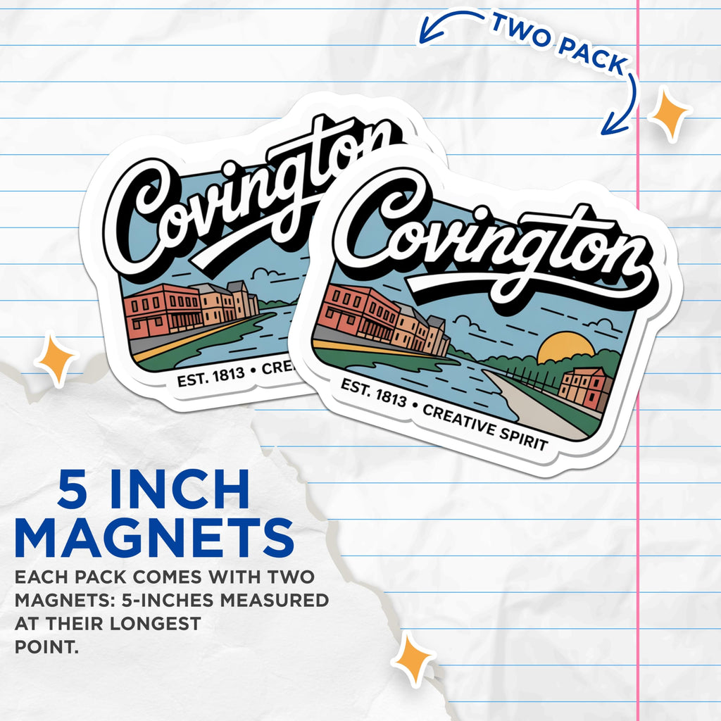 (2 Pack) Covington Magnets - Kentucky Souvenir- Cityscape Refrigerator Decor - 5" On Longest Side - Premium Magnet - for Cars, Refrigerators, Toolboxes, Lockers - Made in USA - MAG18001