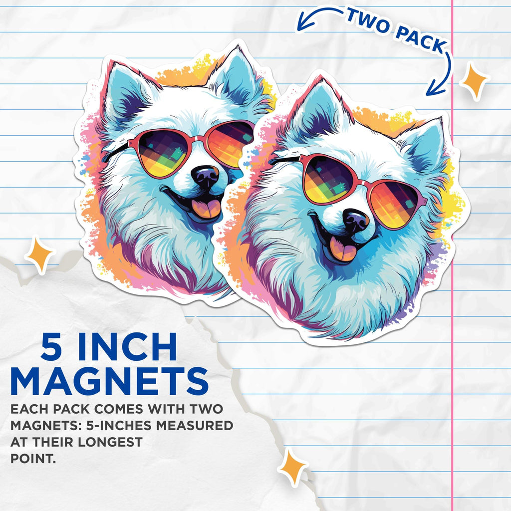 (2 Pack) American Eskimo Dog Magnets - American Eskimo with Sunglasses - Choose FromOver 100 Dog Breeds - 5" On Longest Side - Premium Magnet - Made in USA - MAG0303