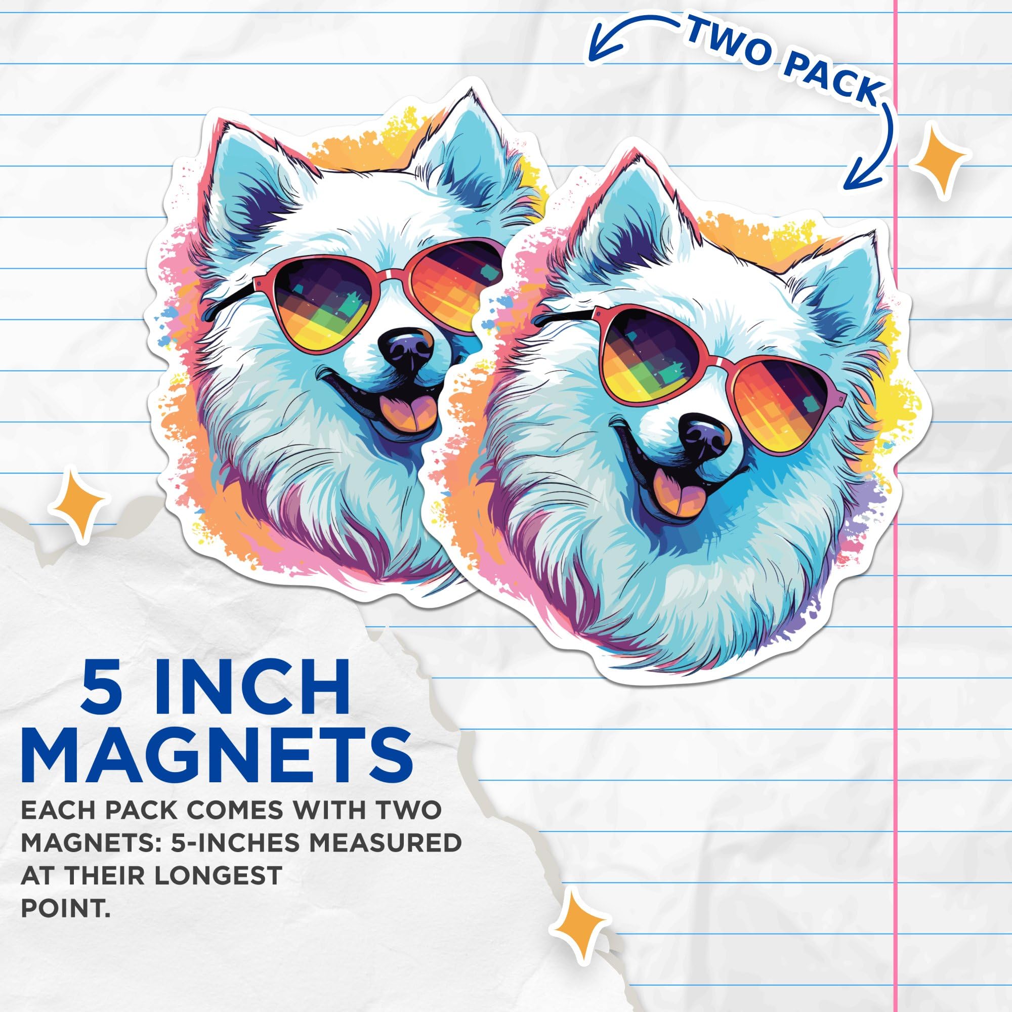 (2 Pack) American Eskimo Dog Magnets - American Eskimo with Sunglasses - Choose FromOver 100 Dog Breeds - 5" On Longest Side - Premium Magnet - Made in USA - MAG0303