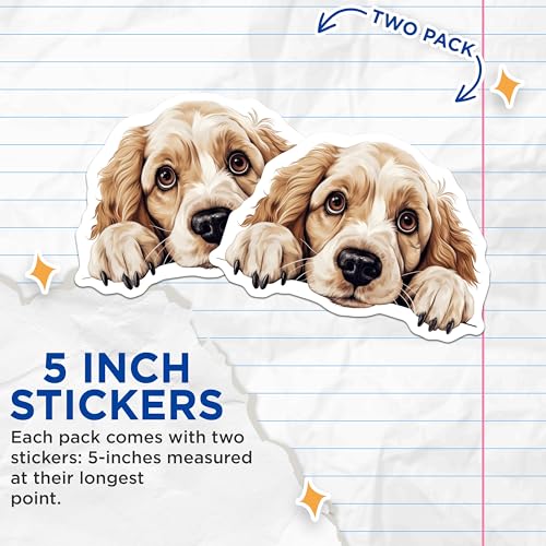 (2 Pack) Cute Puppy Dog Stickers - Adorable Pet Lover - Animal Art Decal - 5" On Longest Side - Sticks to Smooth Flat Surfaces - Made in USA - BMCS9937