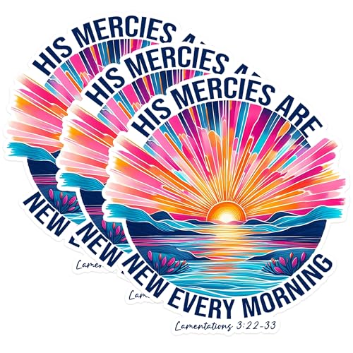 (3 Pack) His Mercies are New Decals - Christian Laptop Decal - Religious Verse Decal - 3 Inches On Longest Side - Easy Peel & Apply - Made in USA - 3MCS1620