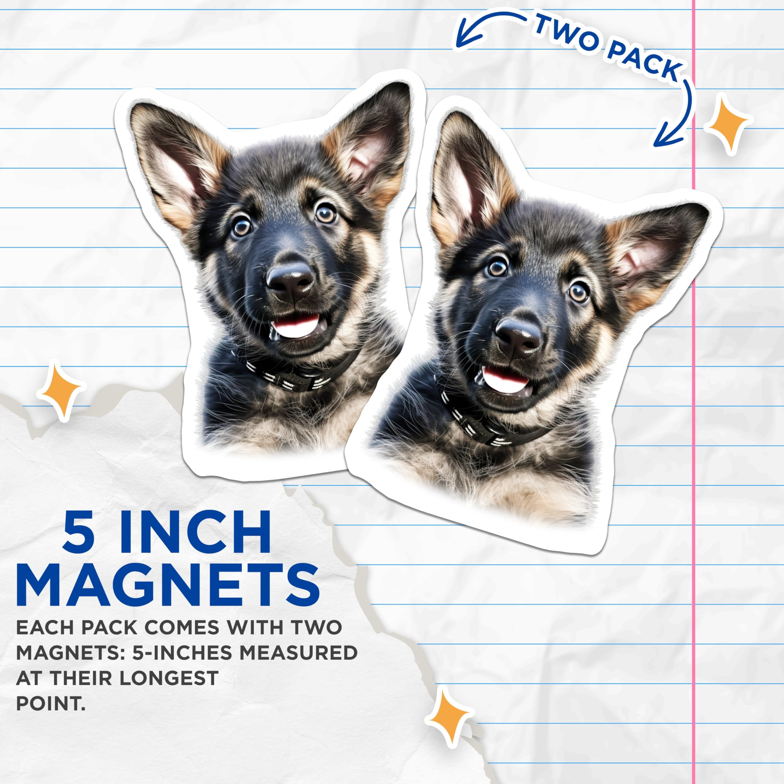 (2 Pack) German Shepherd Puppy Magnets - Cute Dog Lover Pet Parent - Fridge Locker Decor for Pet Owners - 5 Inches On Longest Side - Thick Durable Magnet - Made in USA - MAG25282