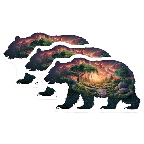 (3 Pack) Bear Decals - Landscape Decals - Laptop Decal- 3 Inches On Longest Side - Easy Peel & Apply - Made in USA - 3MCS5835