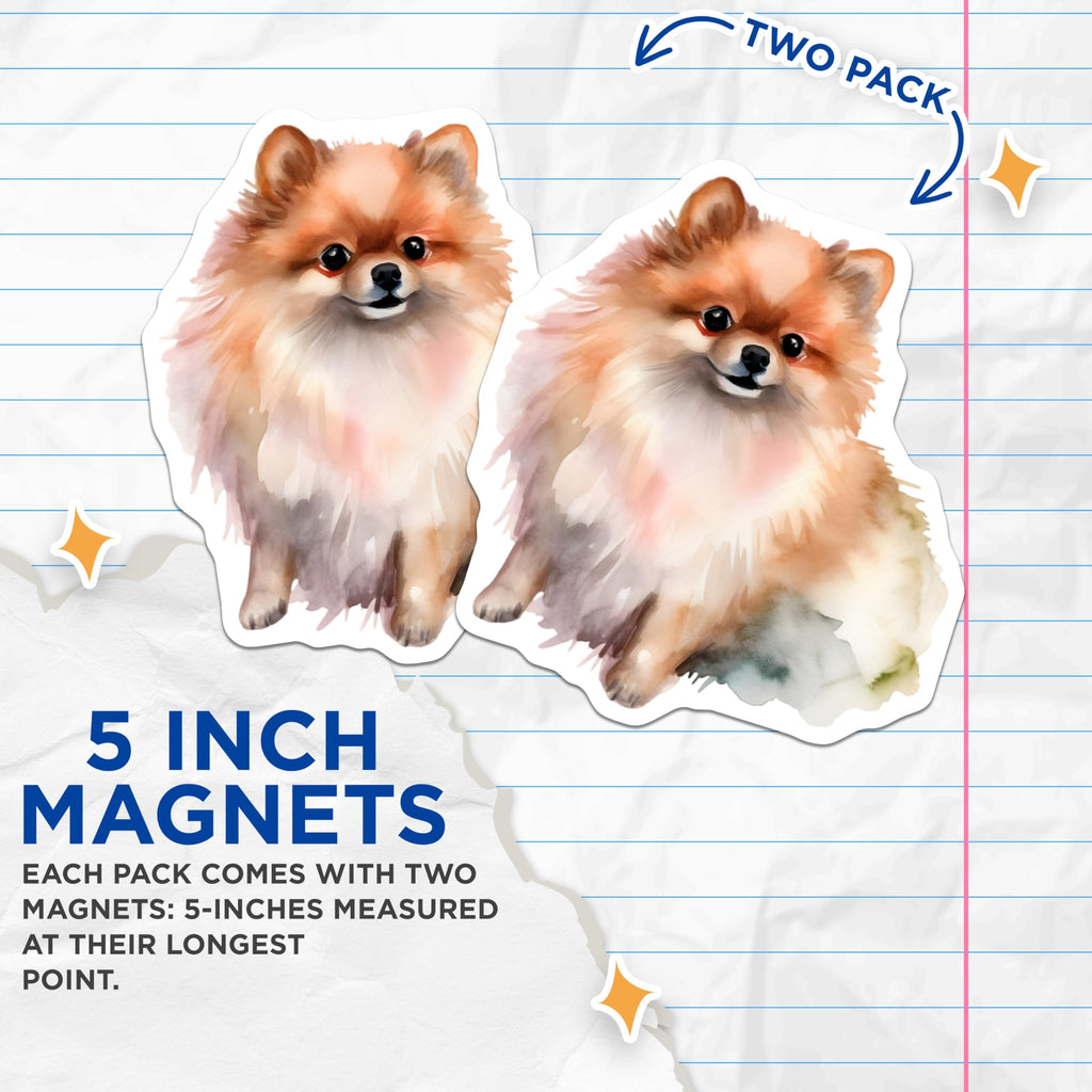 (2 Pack) Pomeranian Magnets - Cute Fluffy Dog Art - Refrigerator Decor for Dog Owners - 5 Inches On Longest Side - Thick Durable Magnet - Made in USA - MAG27879