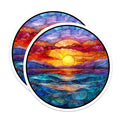 (2 Pack) Stained Glass Sunset Magnets - Watercolor Ocean Mountain Art - Coastal Kitchen Decor - 5 Inches On Longest Side - Thick Durable Magnet - Made in USA - MAG26989