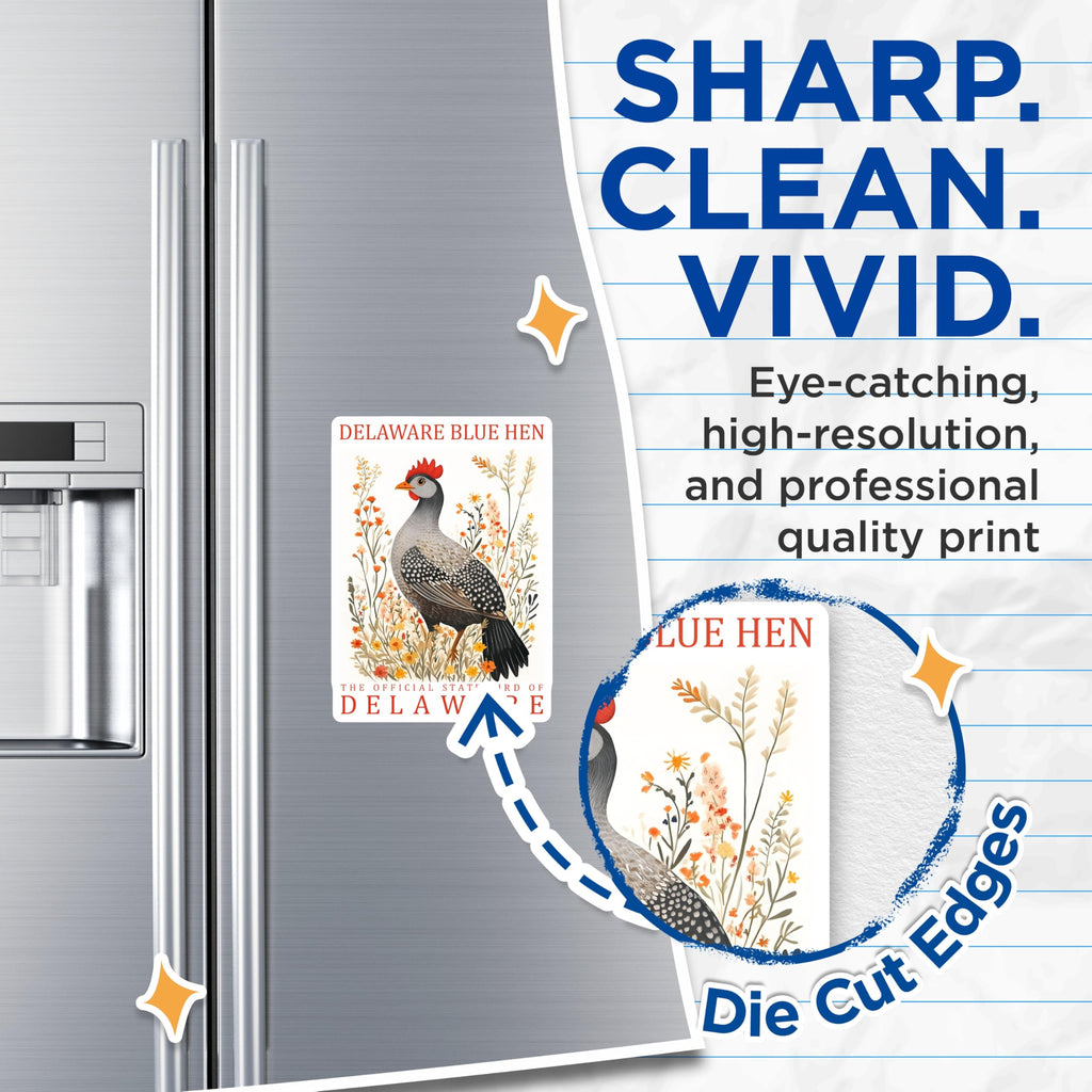 (2 Pack) Delaware Blue Hen Magnets - State Bird Art - Floral Hen Magnet Set - 5" On Longest Side - Premium Magnet - for Cars, Refrigerators, Toolboxes, Lockers - Made in USA - MAG17448