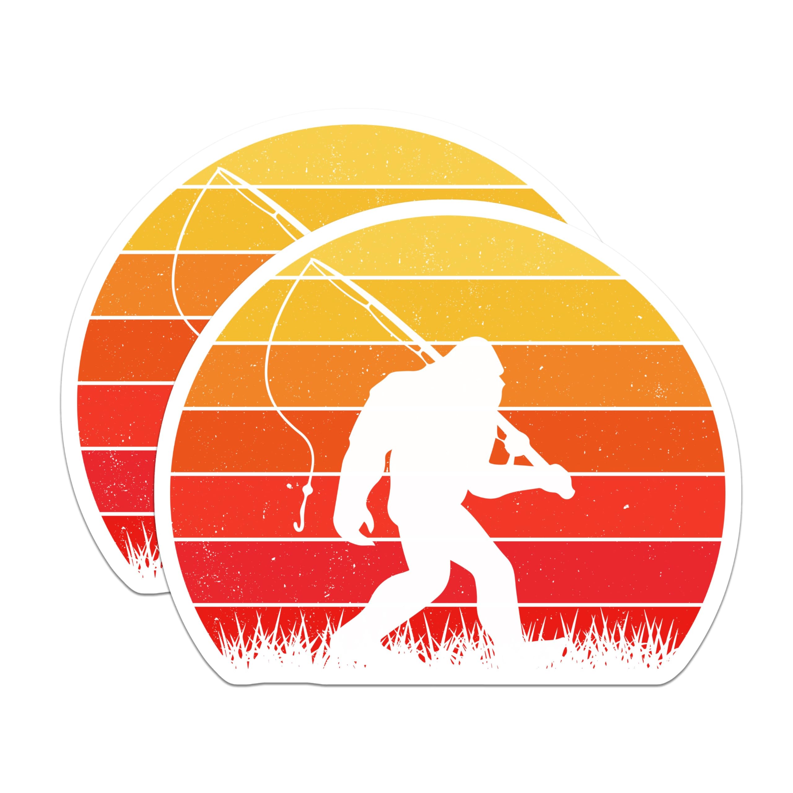 (2 Pack) Bigfoot Fishing Stickers - Sasquatch Sunset Decals - Outdoorsman Laptop Stickers - Retro Yeti Car Stickers - 5" On Longest Side - Sticks to Smooth Flat Surfaces - Made in USA - BMCS4779