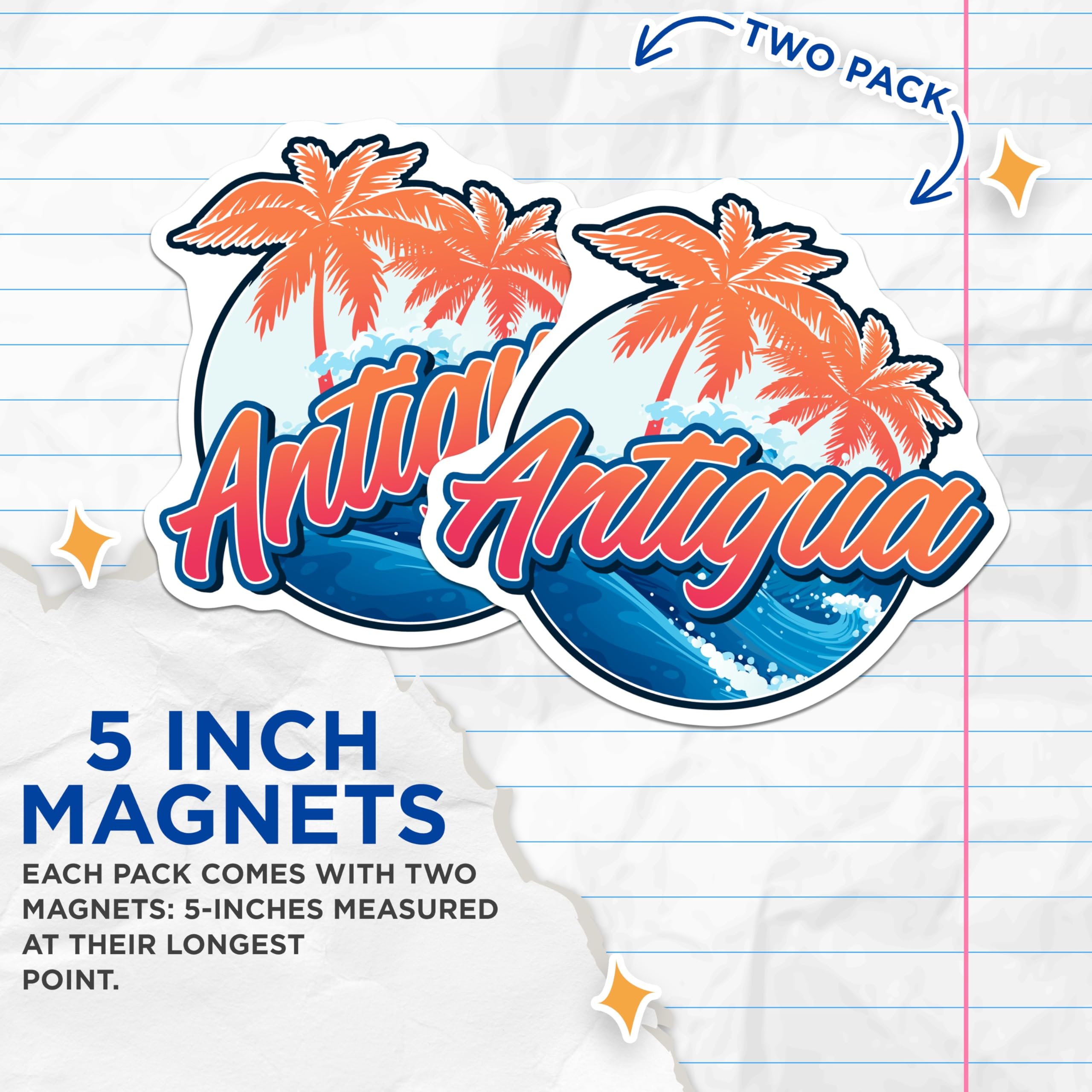 (2 Pack) Antigua Caribbean Magnets - Island Souvenir - Tropical Decor Fridge Magnets - 5" On Longest Side - Premium Magnet - for Cars, Refrigerators, Toolboxes, Lockers - Made in USA - MAG18977