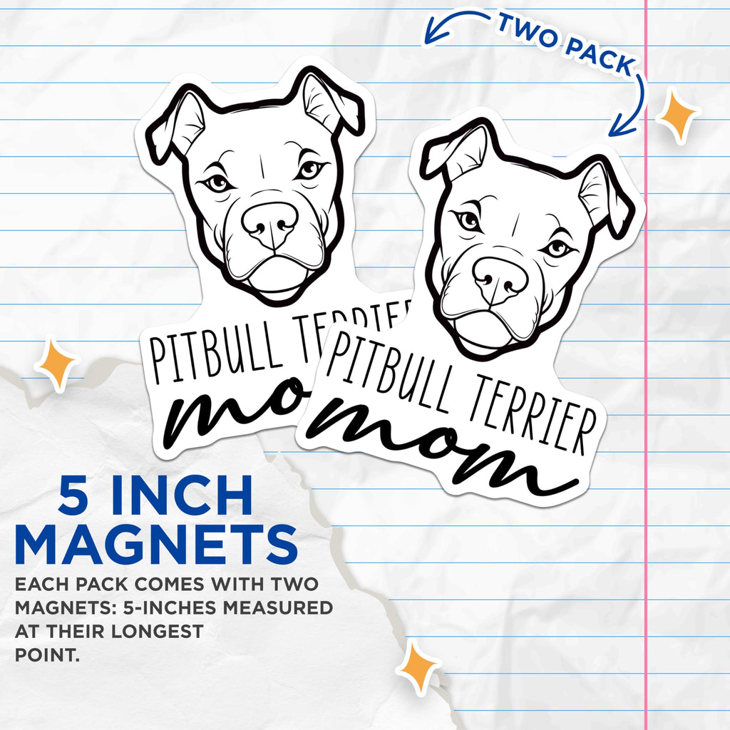 (2 Pack) Pitbull Mom Magnets - Dog Lover Decor - Pet Parent Pride - 5 Inches On Longest Side - Thick Durable Magnet - Made in USA - MAG27029
