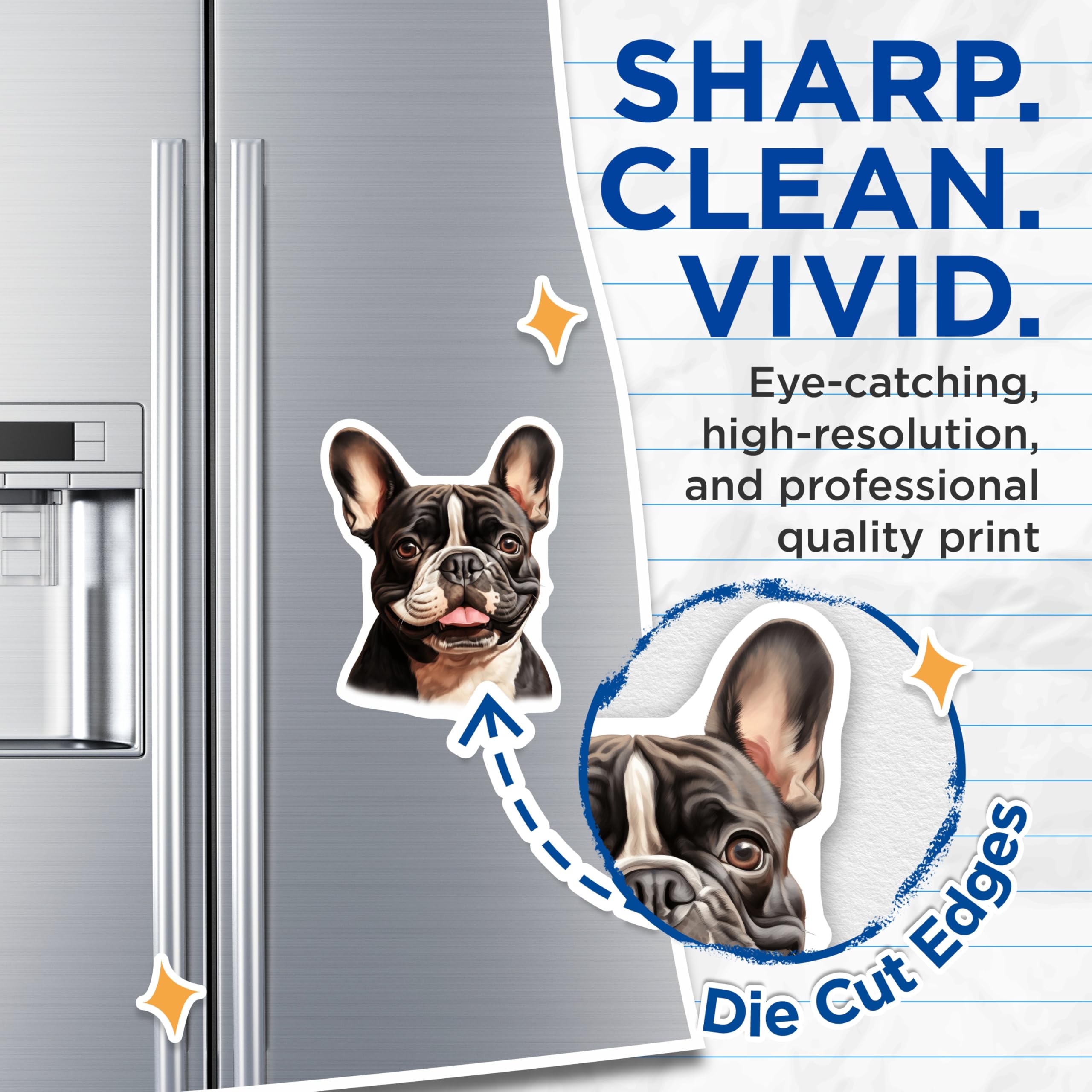 (2 Pack) French Bulldog Magnets - Cute Frenchie Dog Decor - Pet Lover Refrigerator Art - 5 Inches On Longest Side - Thick Durable Magnet - Made in USA - MAG24561