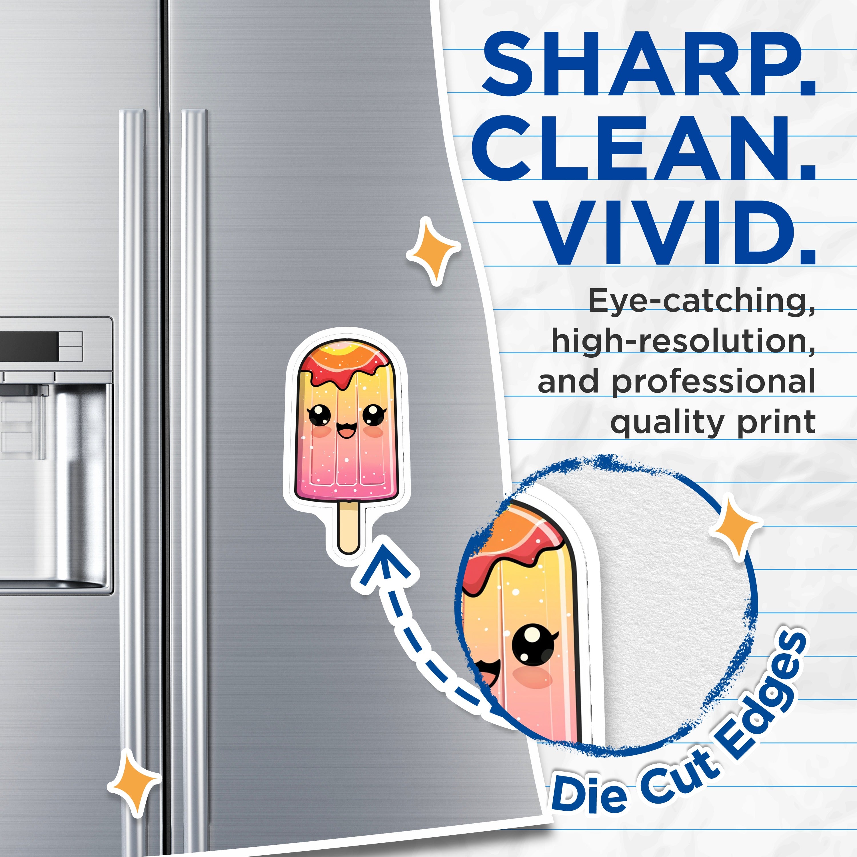 (2 Pack) Kawaii Popsicle Magnets - Cute Ice Pop Decor - Summer Refrigerator Accessory - Happy Sweet Treat - 5 Inches On Longest Side - Thick Durable Magnet - Made in USA - MAG39471