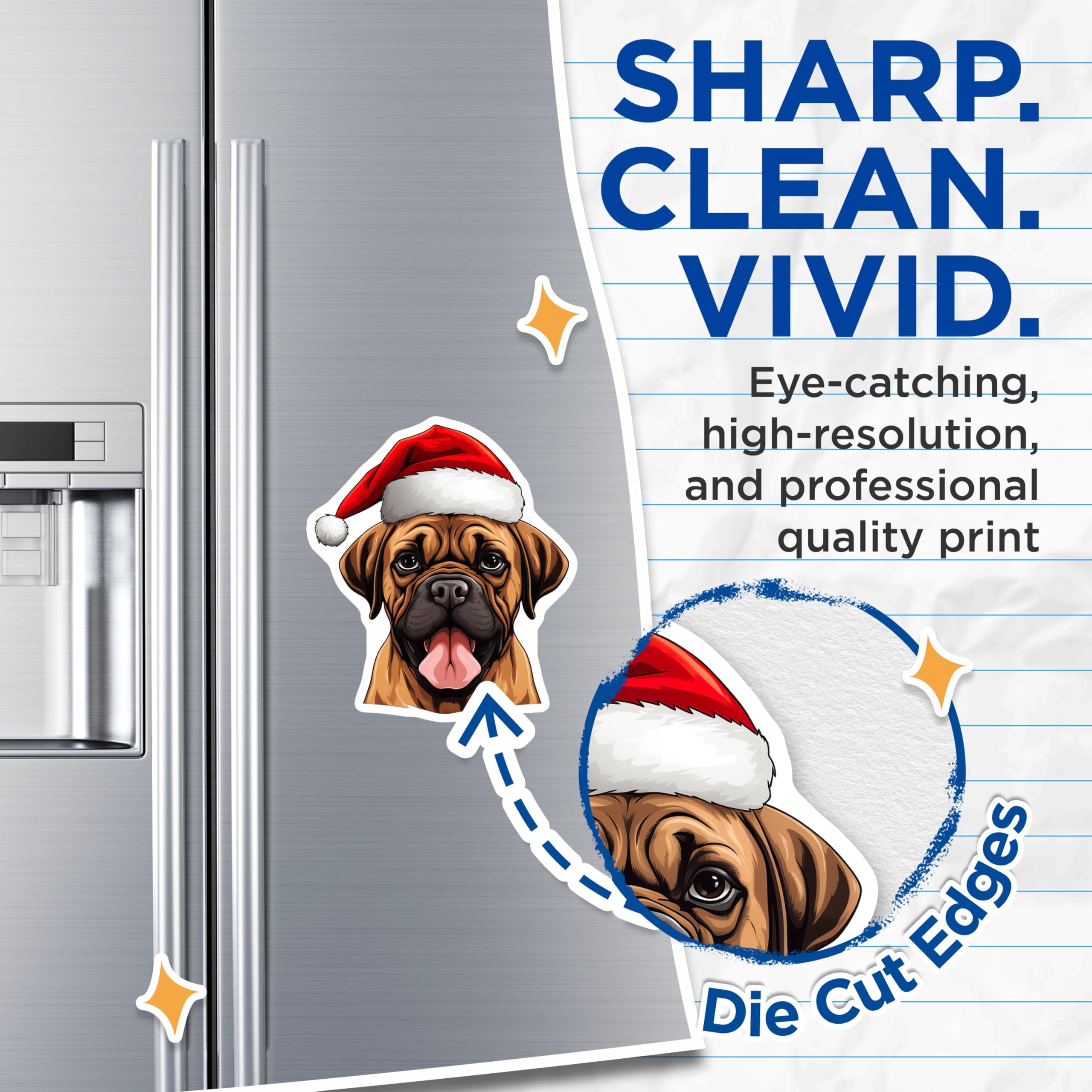 (2 Pack) Christmas Dog Magnets - Santa Hat Mastiff Puppy - Holiday Pet Owner Decor - 5 Inches On Longest Side - Thick Durable Magnet - Made in USA - MAG29532