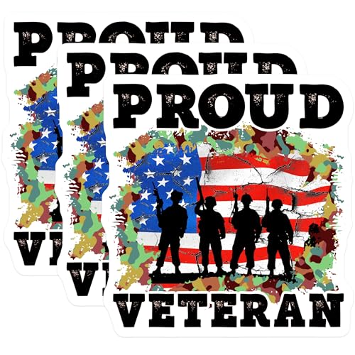 (3 Pack) Proud Veteran Decals - American Flag - Military Silhouette - 3 Inches On Longest Side - Easy Peel & Apply - Made in USA - 3MCS4477