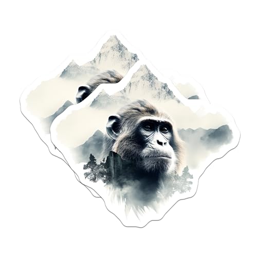 (2 Pack) Animal Mountain Stickers - Wildlife Art - Nature Landscape Sticker - Gorilla Mountain Scene - 5" On Longest Side - Sticks to Smooth Flat Surfaces - Made in USA - BMCS3798