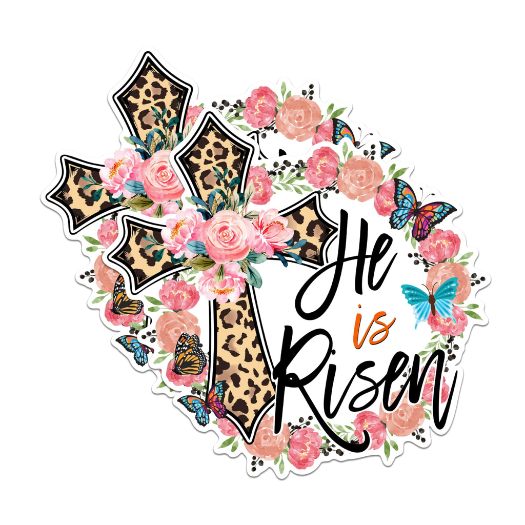 (2 Pack) He is Risen Magnets - Religious Floral Magnets - Inspirational Cross Magnets- 5" On Longest Side - for Fridges, Toolboxes, Cars - Made in USA - MAG3031