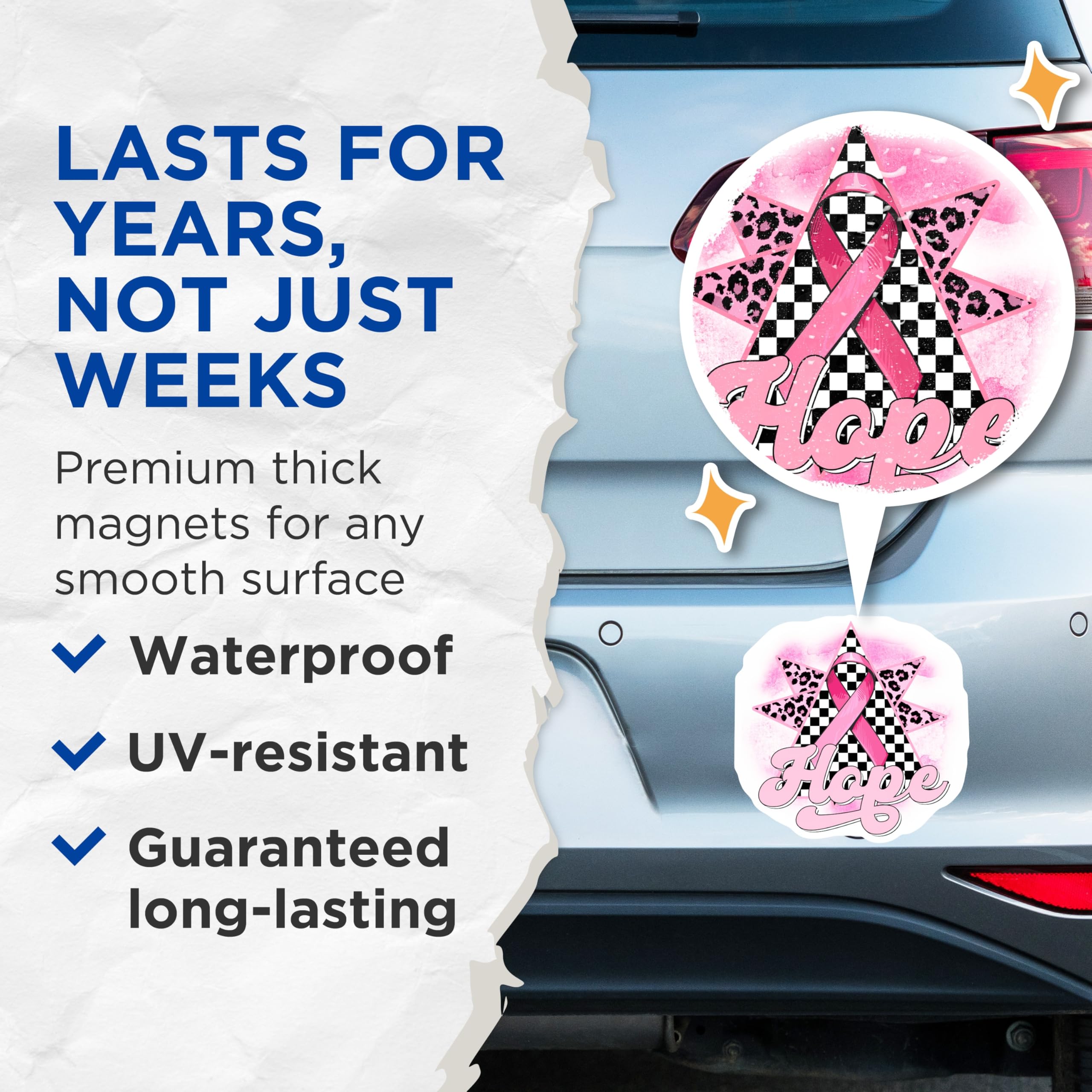 (2 Pack) Hope Ribbon Magnets - Breast Cancer Awareness - Pink Leopard Print Magnets - 5" On Longest Side - Premium Magnet - for Cars, Refrigerators, Toolboxes, Lockers - Made in USA - MAG16873