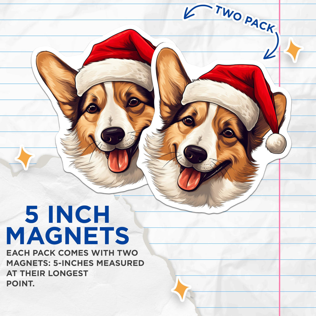(2 Pack) Corgi Christmas Magnets - Santa Dog Refrigerator Decor - Holiday Pet Lover Accessories - 5 Inches On Longest Side - Thick Durable Magnet - Made in USA - MAG28466