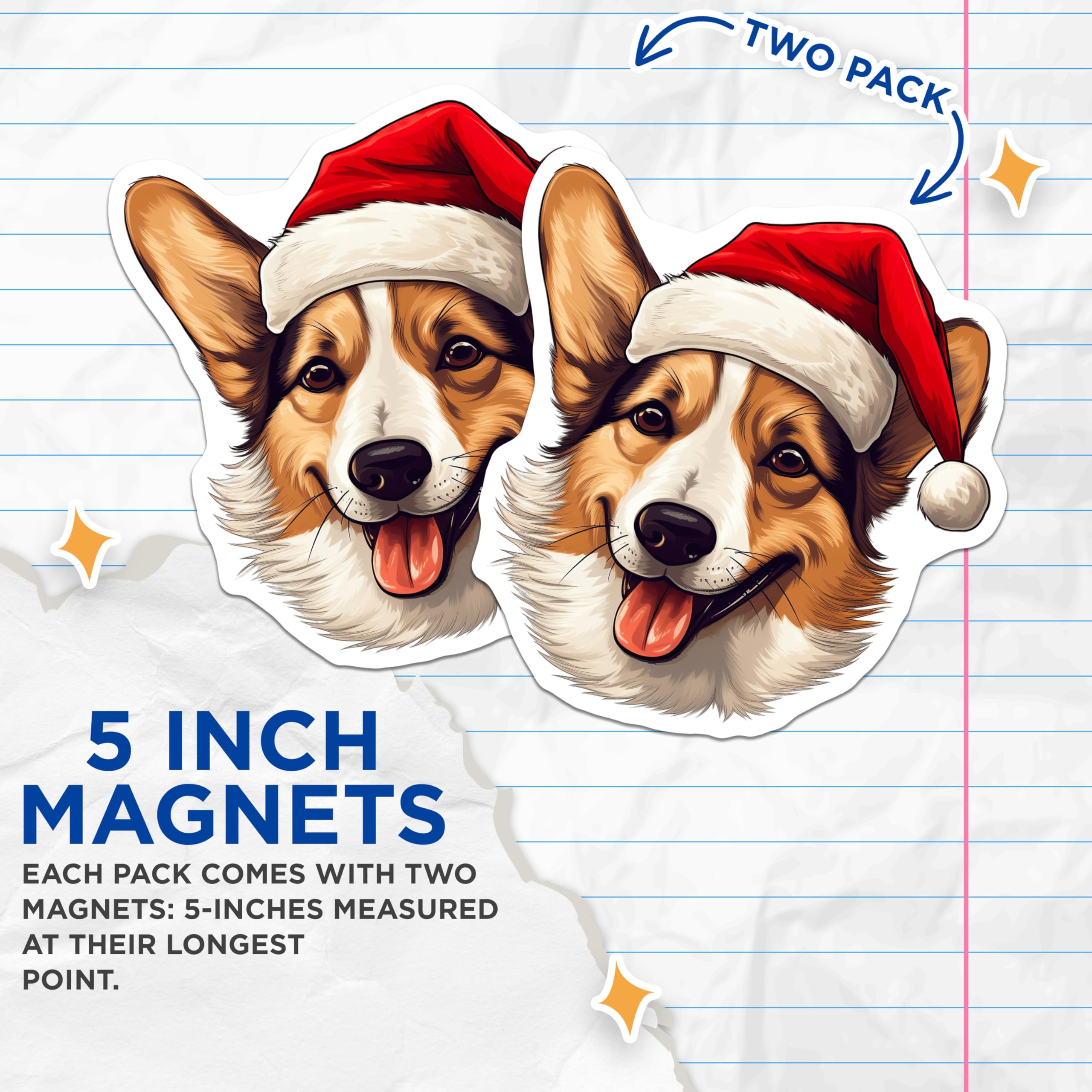 (2 Pack) Corgi Christmas Magnets - Santa Dog Refrigerator Decor - Holiday Pet Lover Accessories - 5 Inches On Longest Side - Thick Durable Magnet - Made in USA - MAG28466